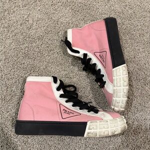 Prada Pink and Black High-Top Sneakers